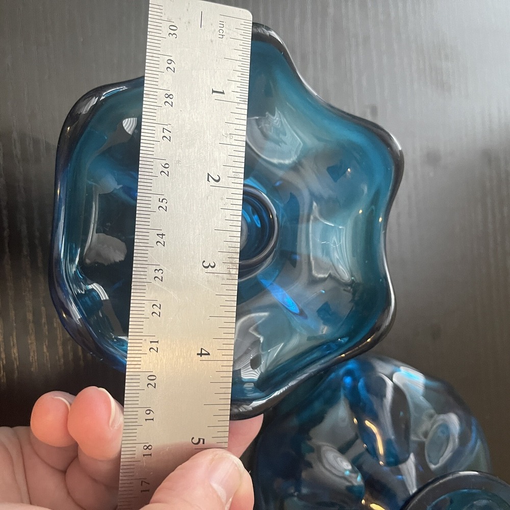 Pair 2x MCM Viking Glass Bluenique 6 Petal Candle Holders Candlestick Holder - Picture 9 of 11